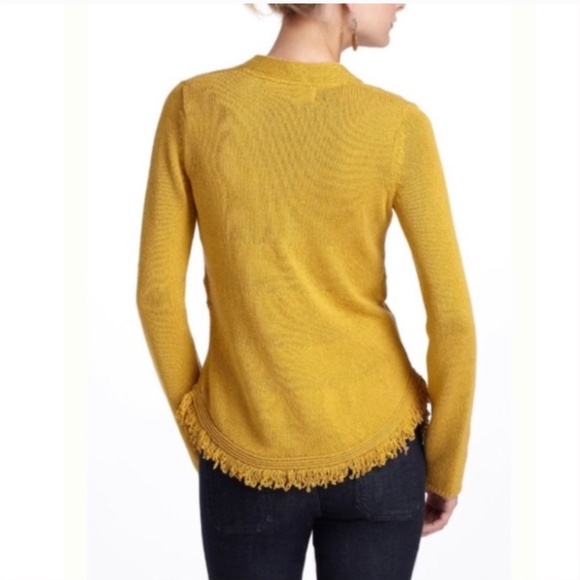 Anthropologie Sparrow Cardigan Fringe, Gold Mustard, multiple knit patterns, XS - Picture 2 of 11